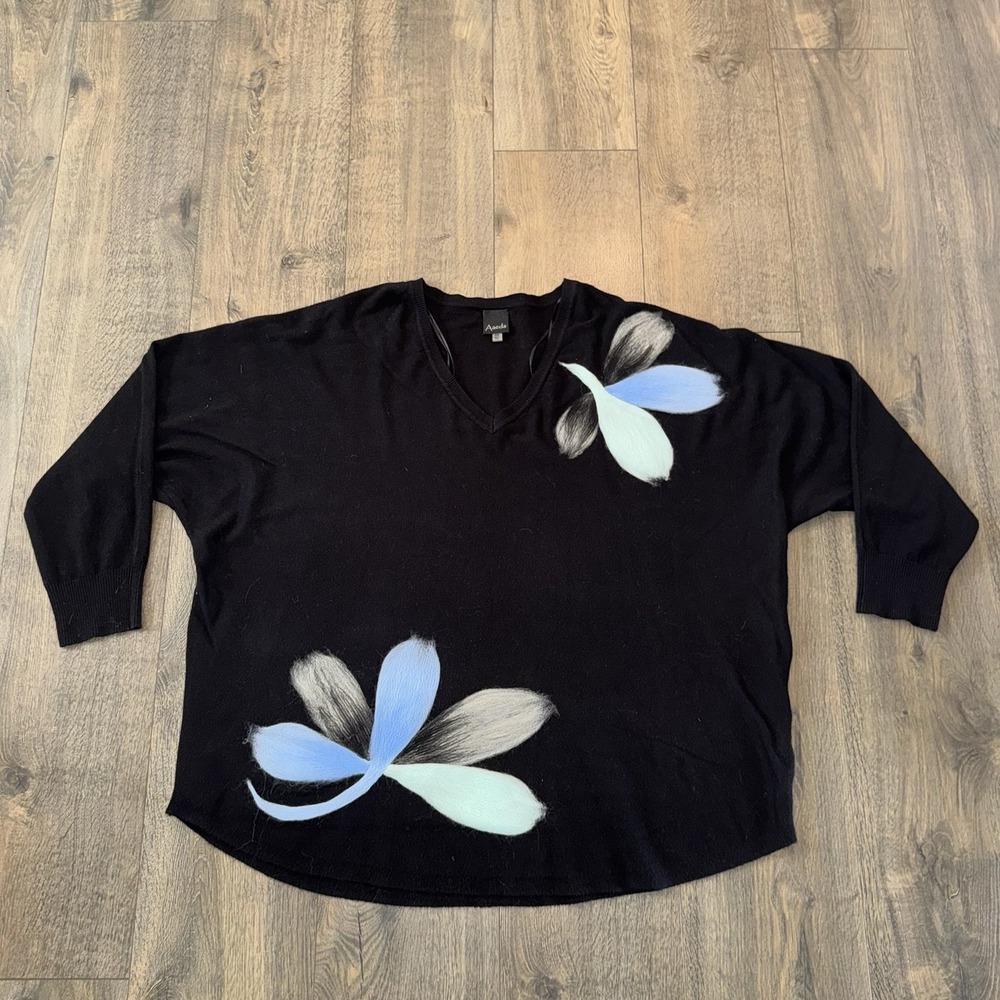 Aaeda Women's Sz 2X Floral Sweater Black Artsy Soft Chic Cabincore GrandmaCore‎